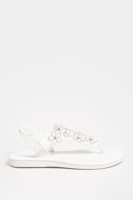 Evans Yours White Diamante Flower Sandals In Wide E Fit & Extra Wide EEE Fit