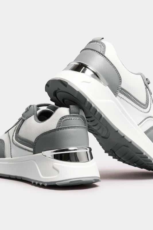 Evans Yours White & Grey Contrast Chunky Trainers In Wide E Fit