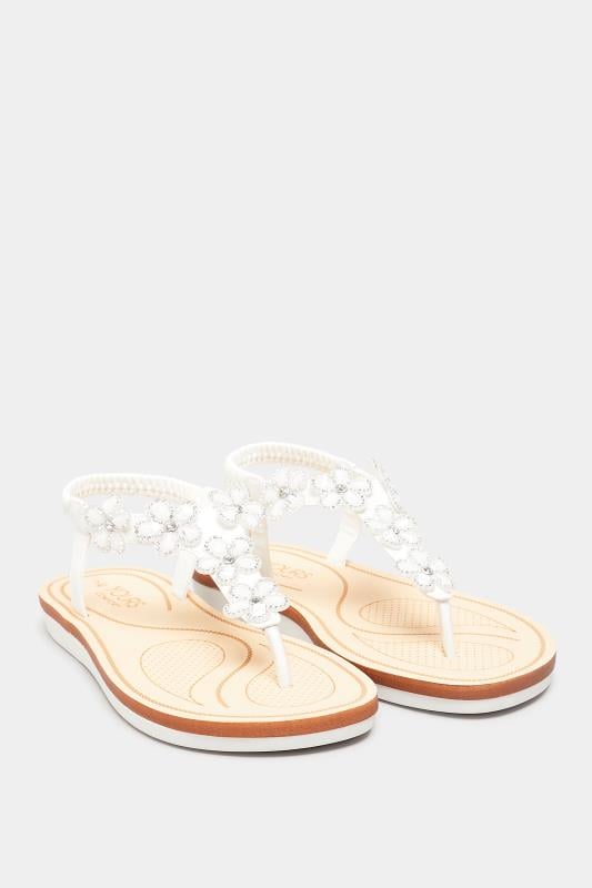 Evans Yours White PU Diamante Flower Sandals In Wide E Fit & Extra Wide EEE Fit