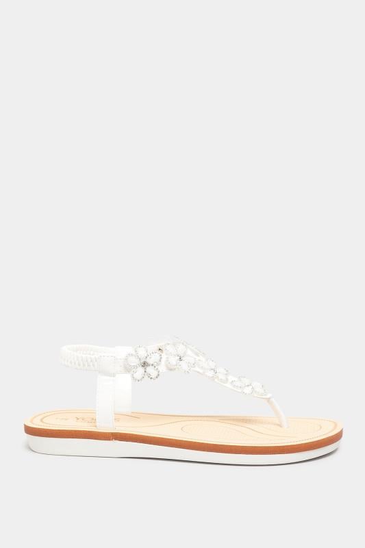 Evans Yours White PU Diamante Flower Sandals In Wide E Fit & Extra Wide EEE Fit