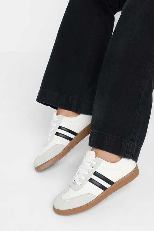 Evans Yours White Retro Stripe Trainers In Extra Wide EEE Fit